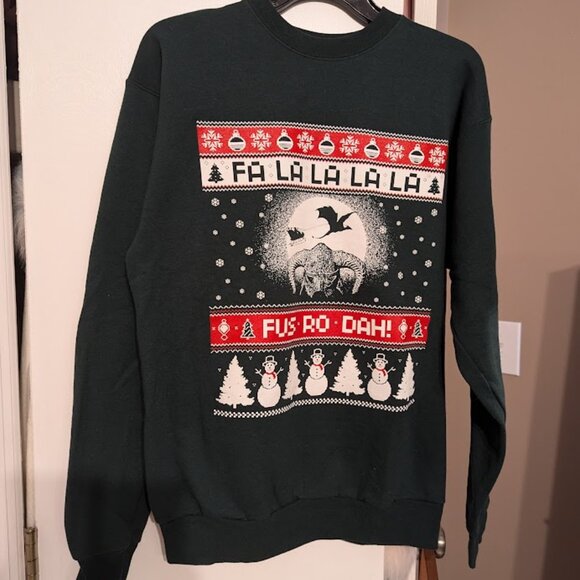 Skyrim Elder Scrolls Ugly Christmas Sweater Fus Ro Dah Santa Sleigh Sweater EUC - Picture 2 of 7